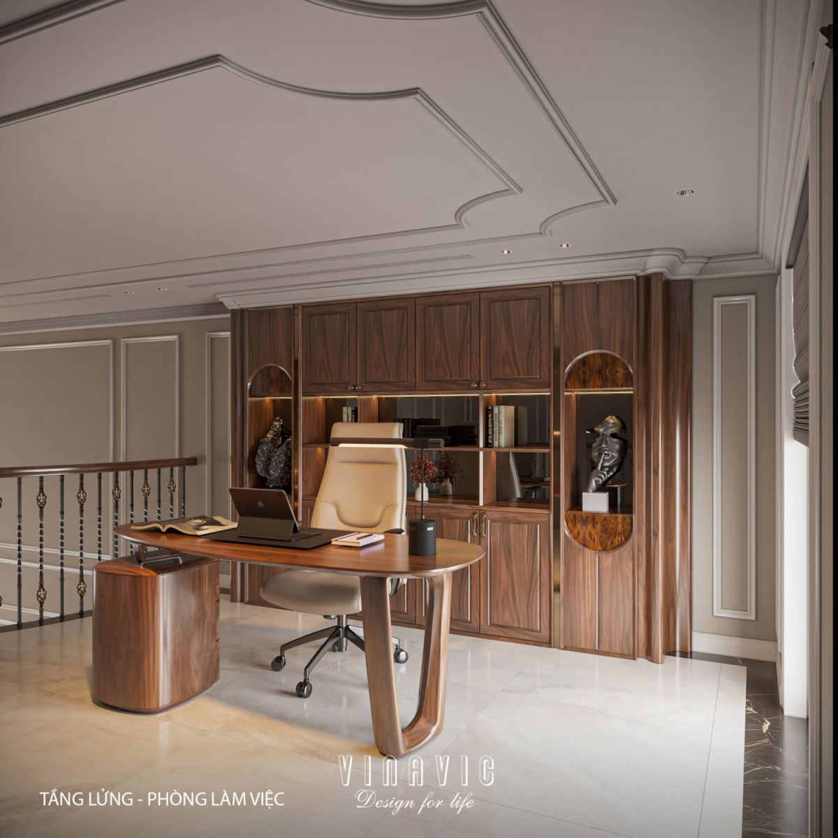 Thiết kế nội thất phòng làm việc nhà phố 4 tầng hiện đại có tầng lửng 6x12m NT2359