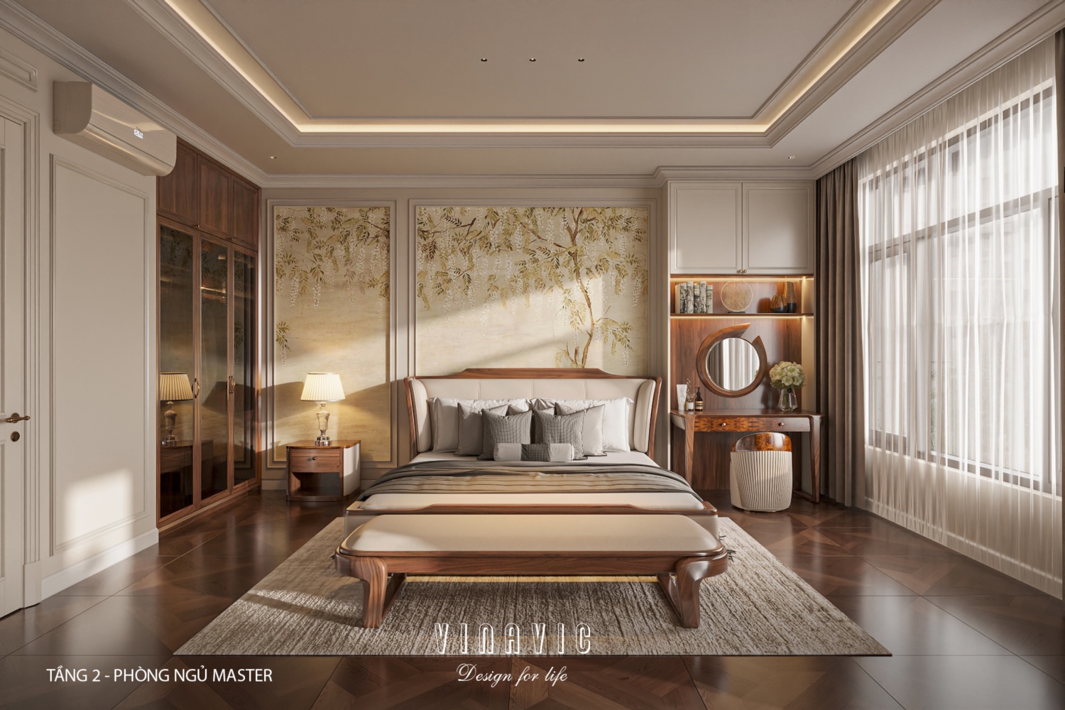 Thiết kế nội thất phòng ngủ master nhà phố 4 tầng hiện đại có tầng lửng 6x12m NT2359