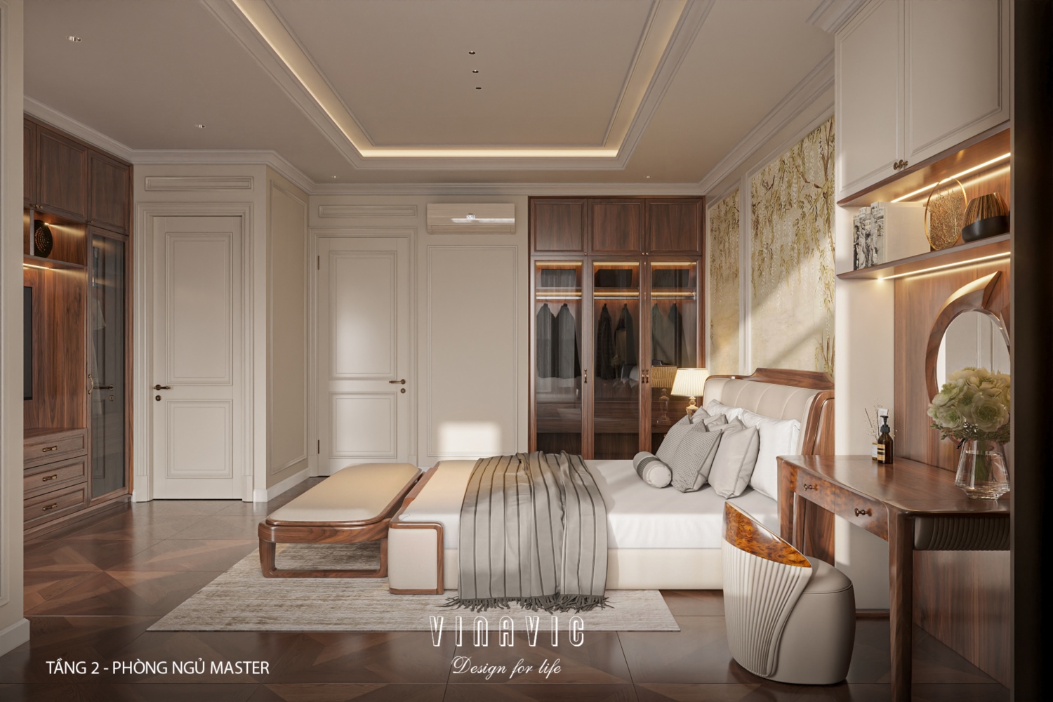 Thiết kế nội thất phòng ngủ master nhà phố 4 tầng hiện đại có tầng lửng 6x12m NT2359