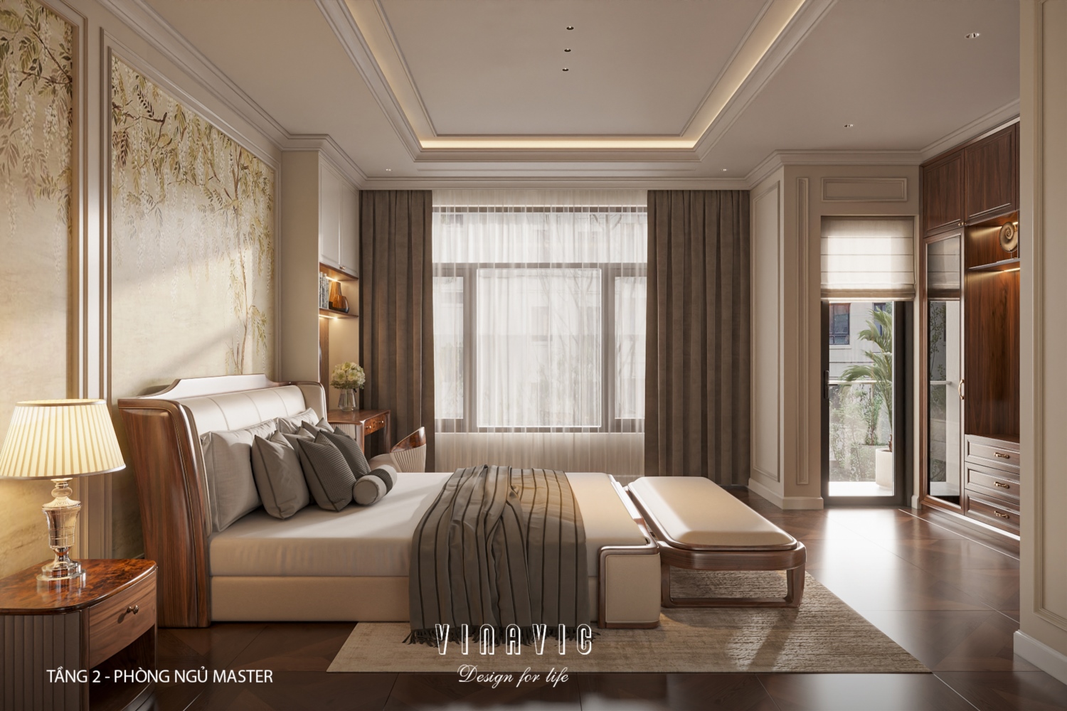 Thiết kế nội thất phòng ngủ master nhà phố 4 tầng hiện đại có tầng lửng 6x12m NT2359