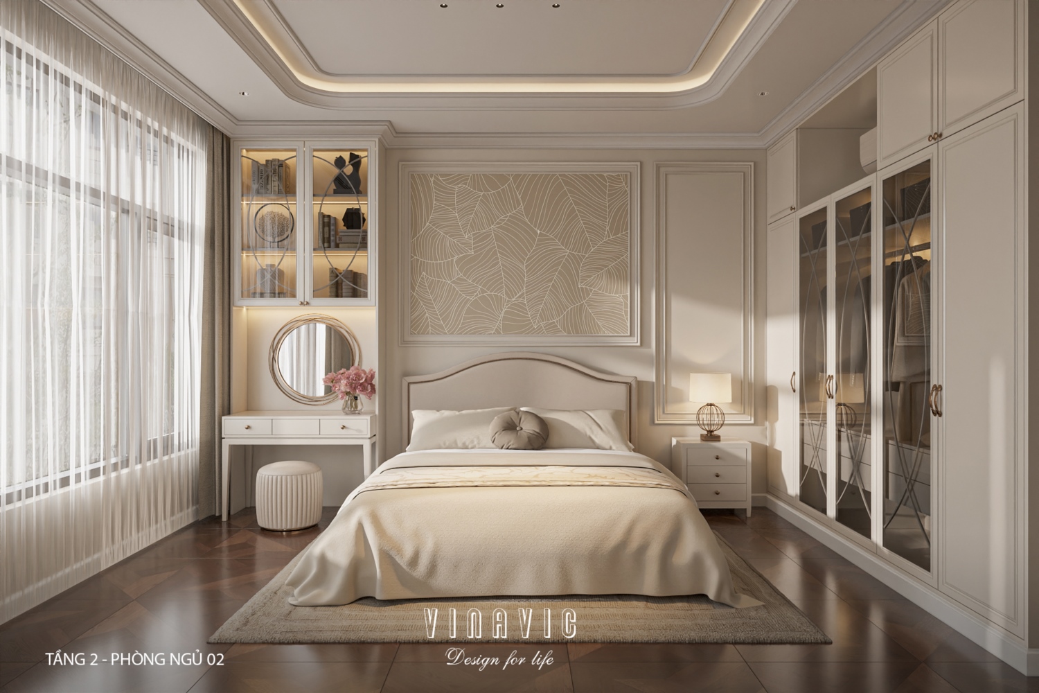 Thiết kế nội thất phòng ngủ tầng 2 nhà phố 4 tầng hiện đại có tầng lửng 6x12m NT2359