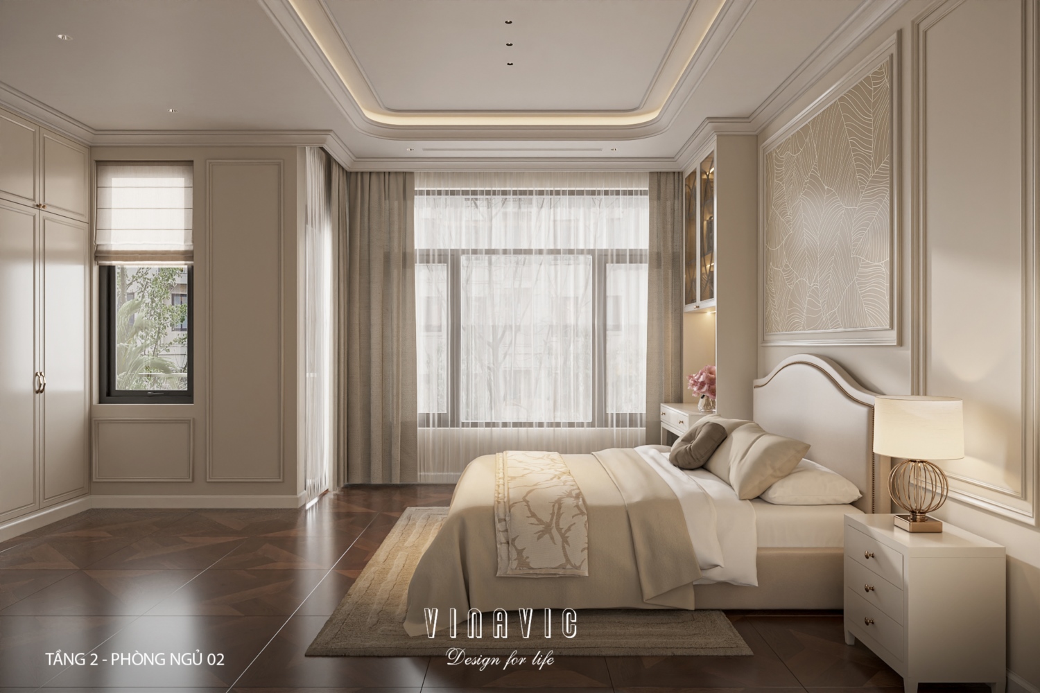 Thiết kế nội thất phòng ngủ tầng 2 nhà phố 4 tầng hiện đại có tầng lửng 6x12m NT2359