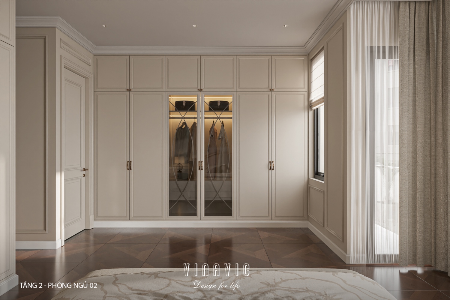 Thiết kế nội thất phòng ngủ tầng 2 nhà phố 4 tầng hiện đại có tầng lửng 6x12m NT2359