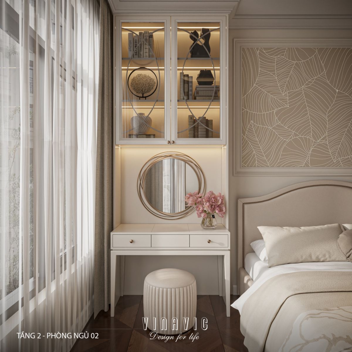 Thiết kế nội thất phòng ngủ tầng 2 nhà phố 4 tầng hiện đại có tầng lửng 6x12m NT2359