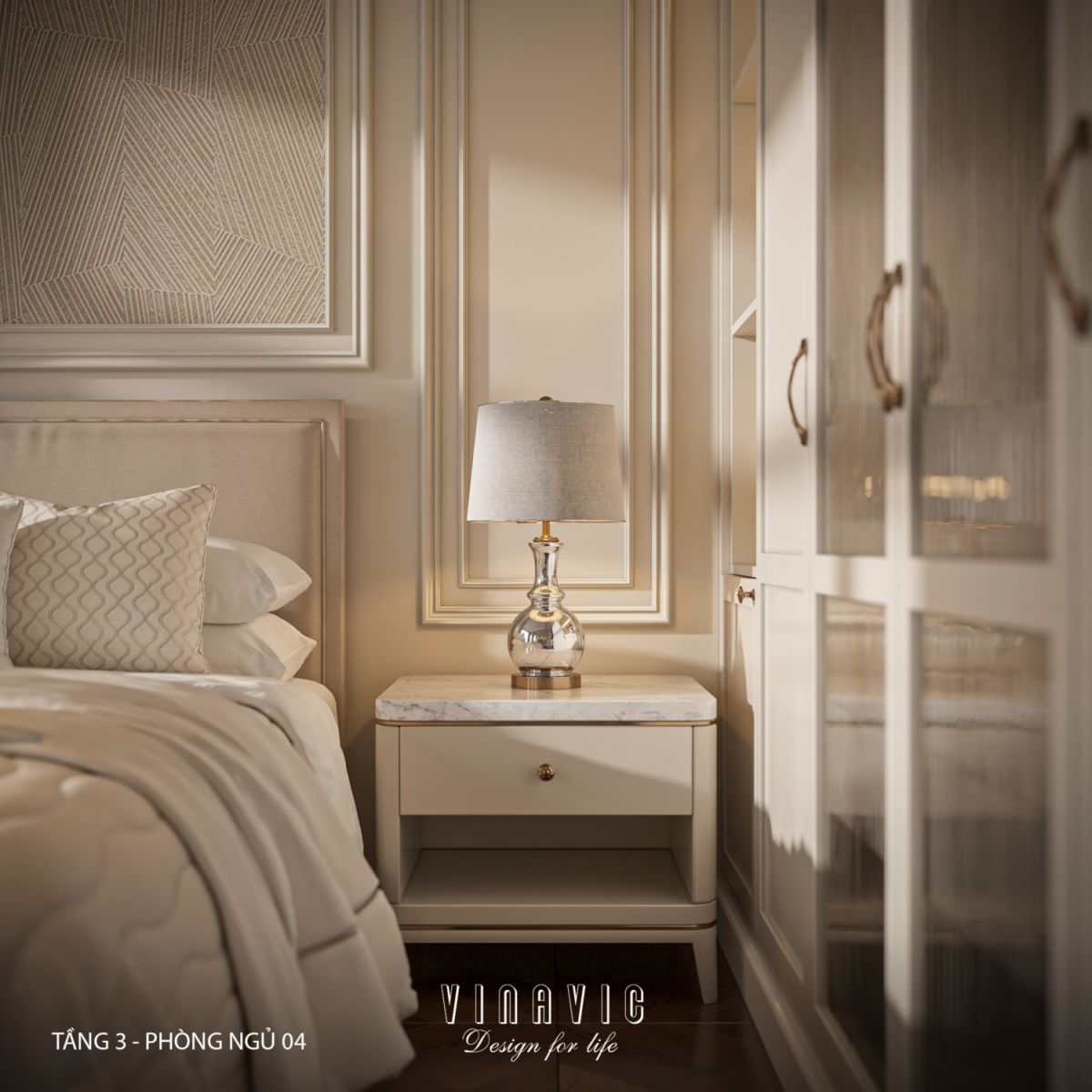 Thiết kế nội thất phòng ngủ tầng 3 nhà phố 4 tầng hiện đại có tầng lửng 6x12m NT2359