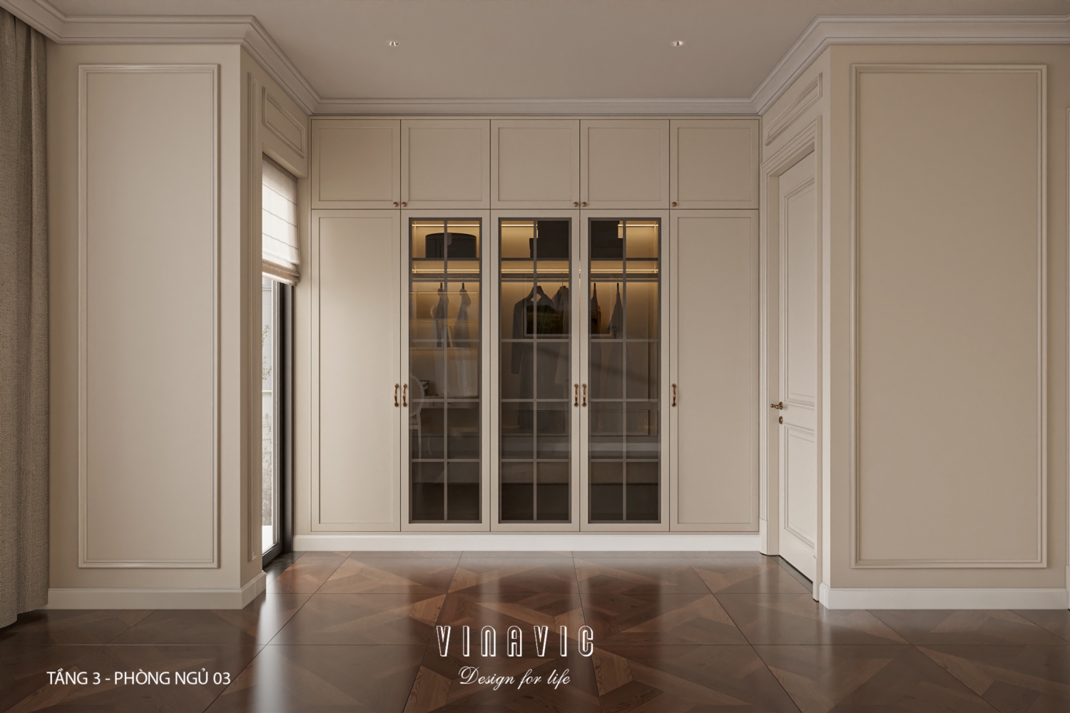 Thiết kế nội thất phòng ngủ tầng 3 nhà phố 4 tầng hiện đại có tầng lửng 6x12m NT2359