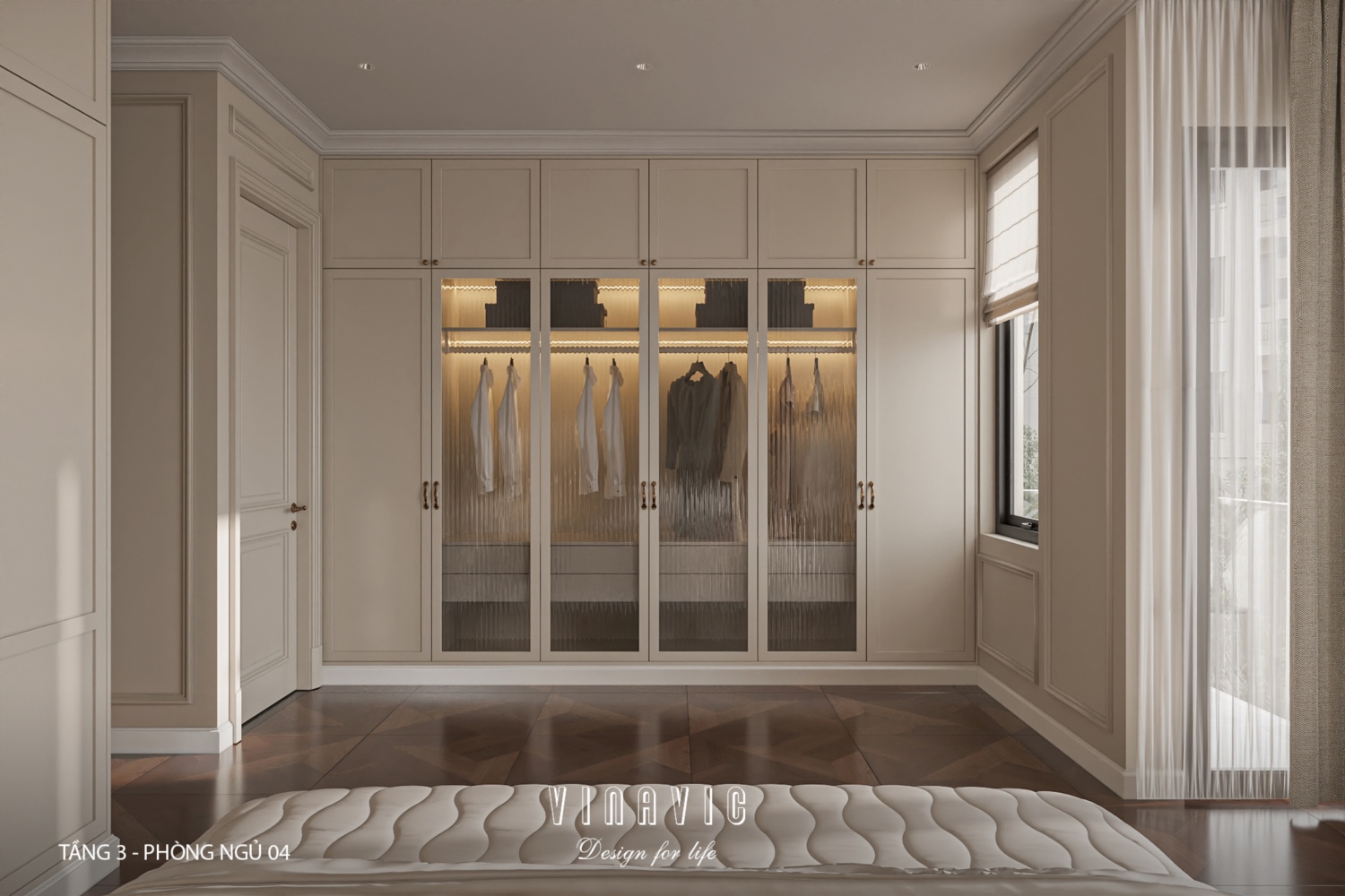 Thiết kế nội thất phòng ngủ tầng 3 nhà phố 4 tầng hiện đại có tầng lửng 6x12m NT2359