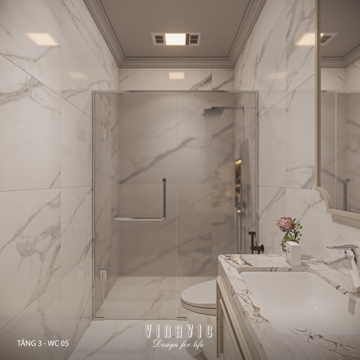 Thiết kế nhà vệ sinh nhà phố hiện đại có tầng lửng 6x12m NT2359