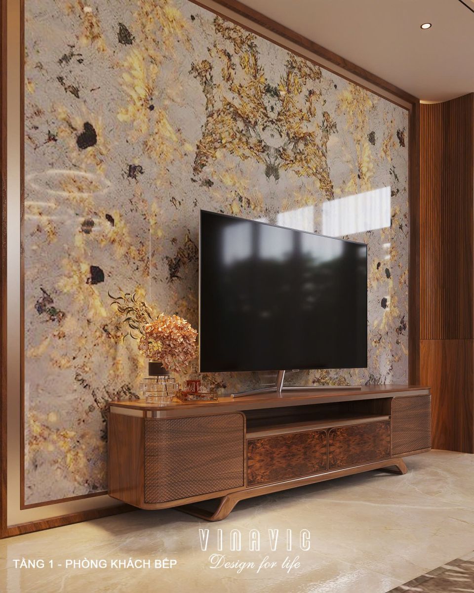 Phối cảnh nội thất phòng khách bếp biệt thự 3 tầng hiện đại NT2360