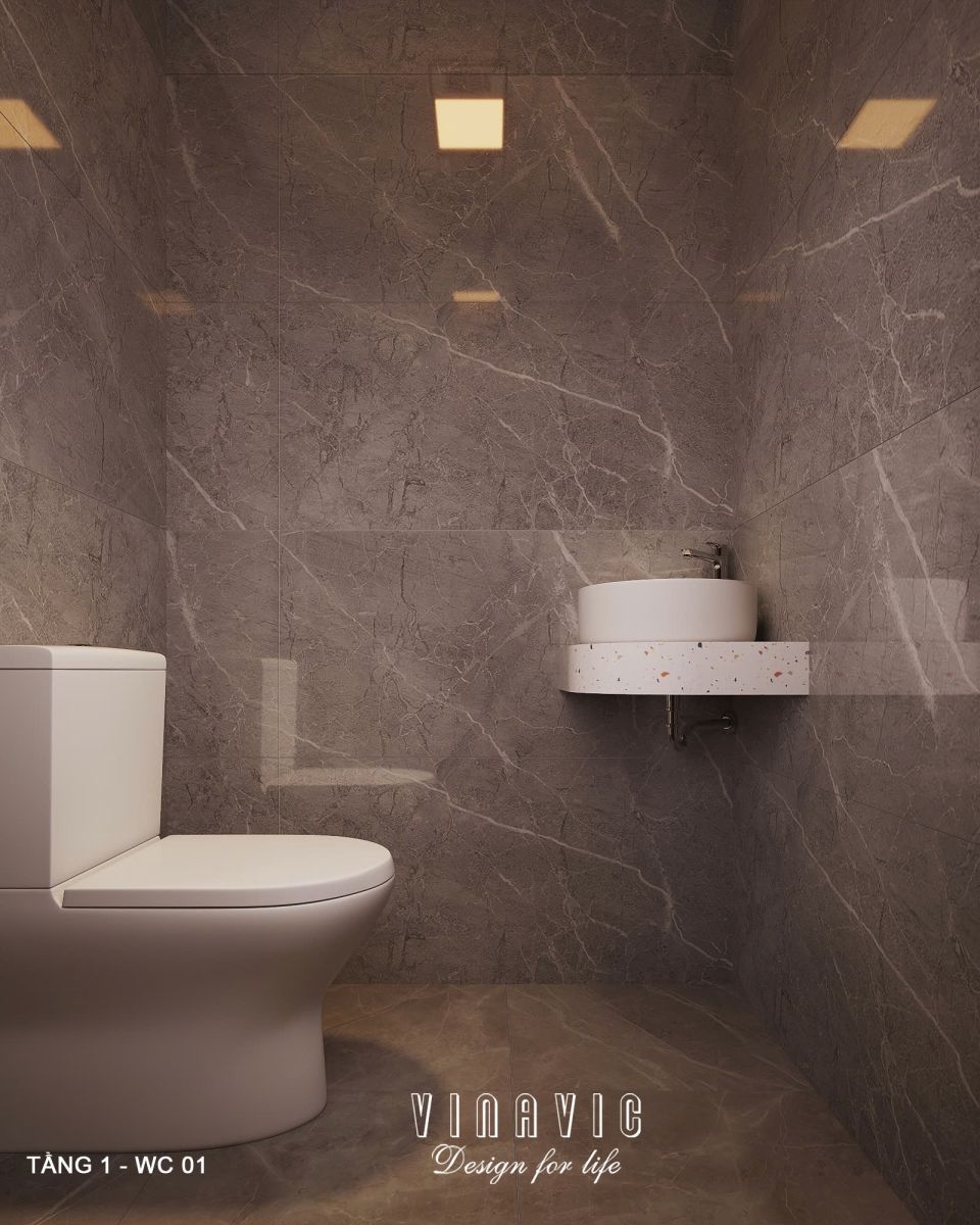 Phối cảnh nội thất phòng tắm tầng 1 biệt thự 3 tầng hiện đại NT2360