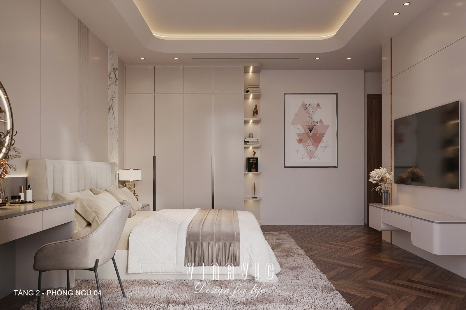 Phối cảnh nội thất phòng ngủ 04 tầng 2 biệt thự 3 tầng hiện đại NT2360