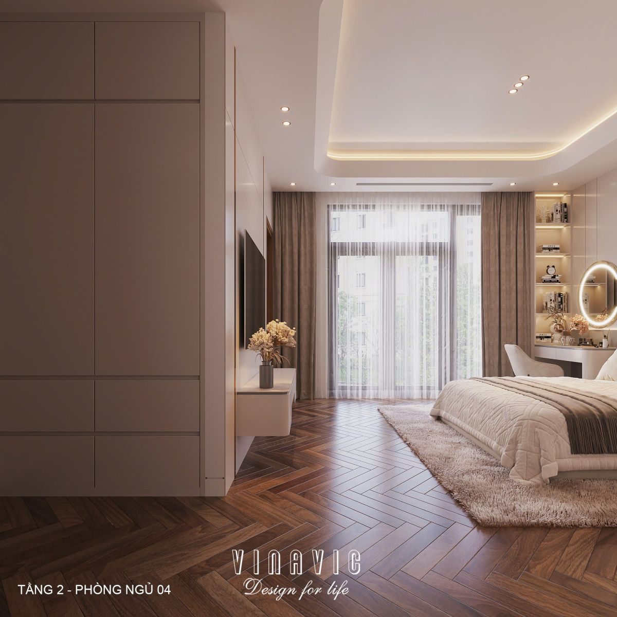 Phối cảnh nội thất phòng ngủ 04 tầng 2 biệt thự 3 tầng hiện đại NT2360