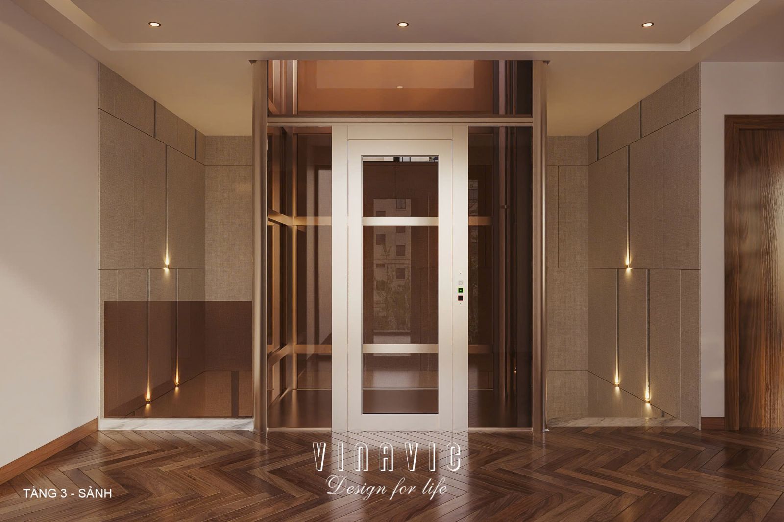 Phối cảnh nội thất sảnh tầng 3 biệt thự 3 tầng hiện đại NT2360