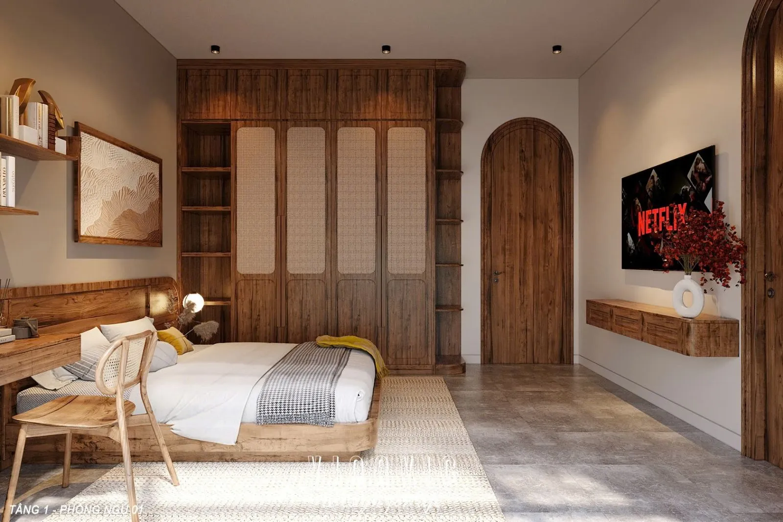 Phòng ngủ cần yên tĩnh nên thường bố trí phía sau hoặc hai bên nhà.