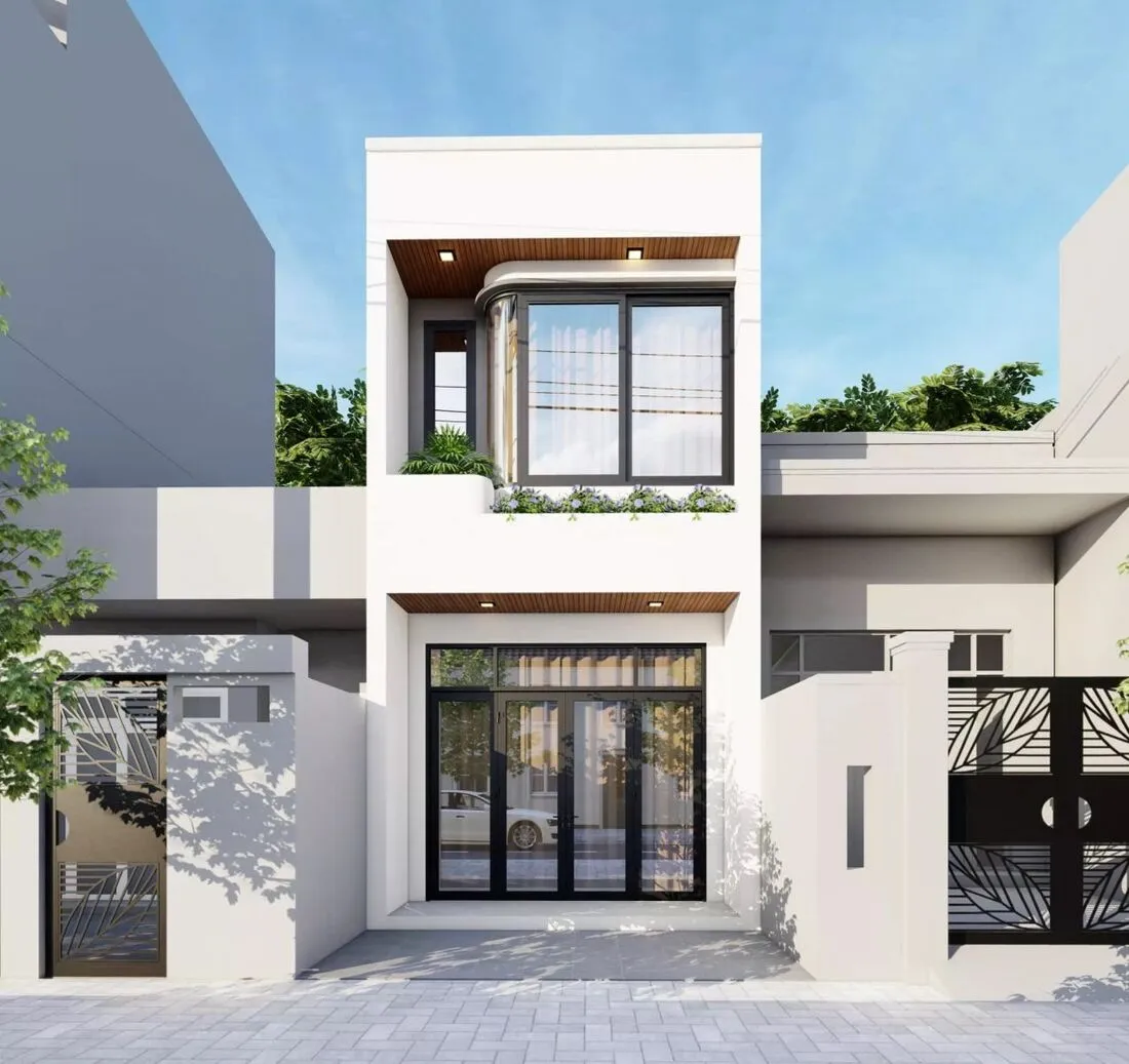 Thiết kế nhà 40m2 1 trệt 1 lầu phong cách hiện đại, đường nét gọn gàng giúp không gian trông rộng hơn