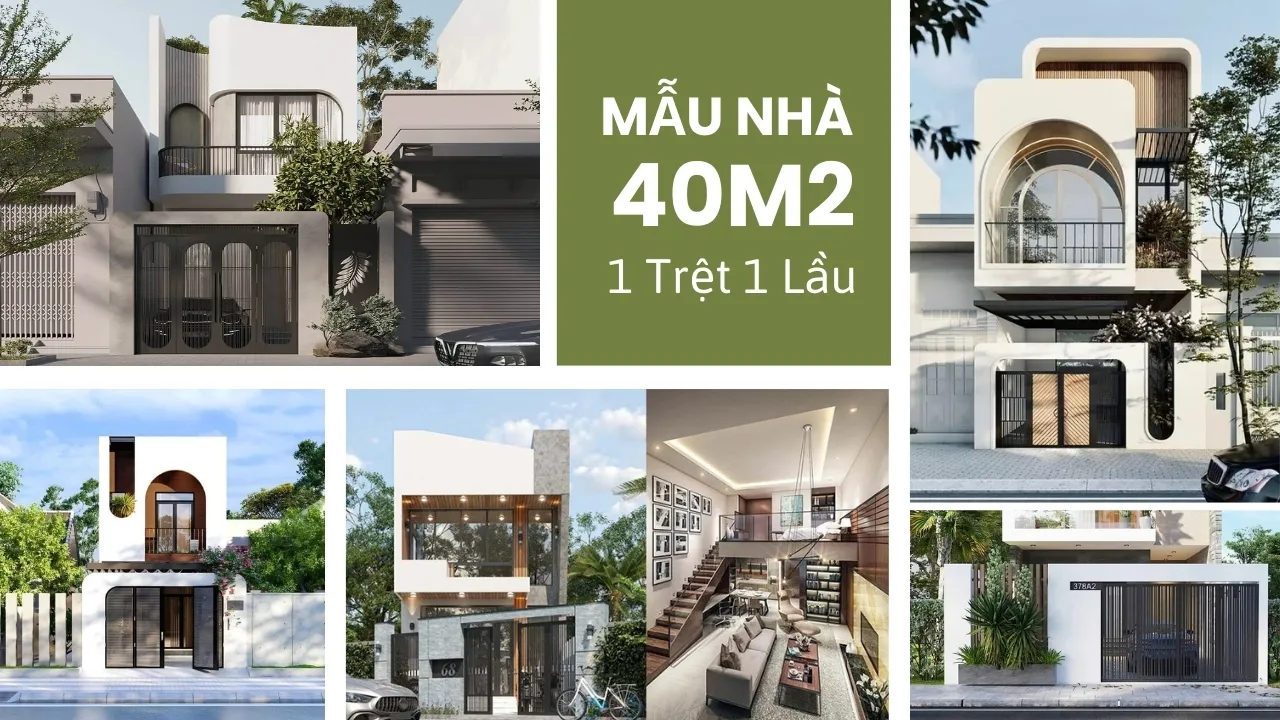 Phối cảnh mặt tiền thiết kế nhà 40m2 1 trệt 1 lầu phong cách hiện đại tông trắng chủ đạo