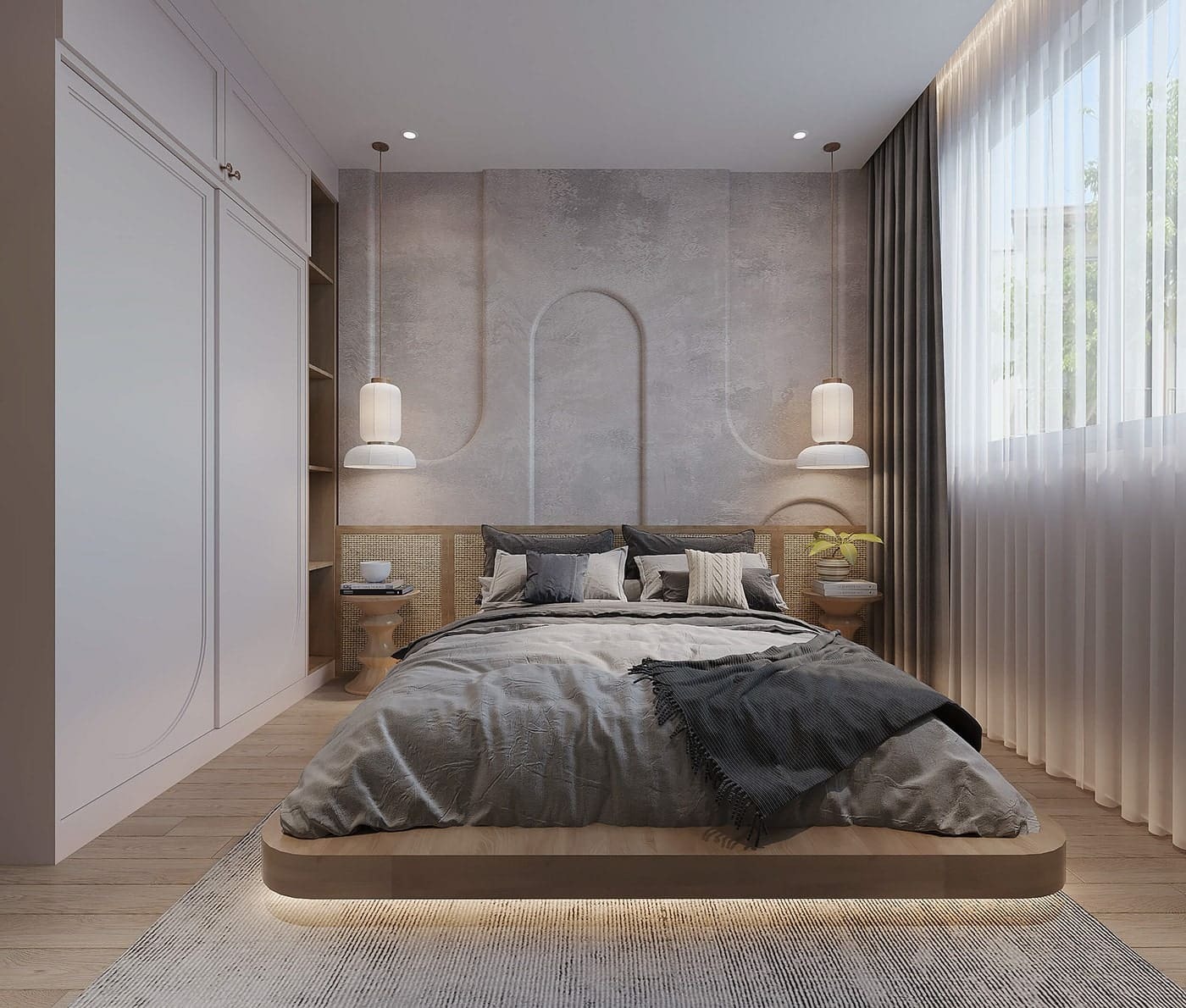 Phòng ngủ nhà 40m2 phong cách tối giản kiểu Nhật (Japandi)