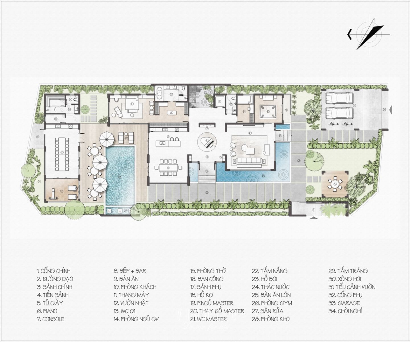 Mặt bằng công năng biệt thự 3 tầng 4 phòng ngủ hiện đại BT2267