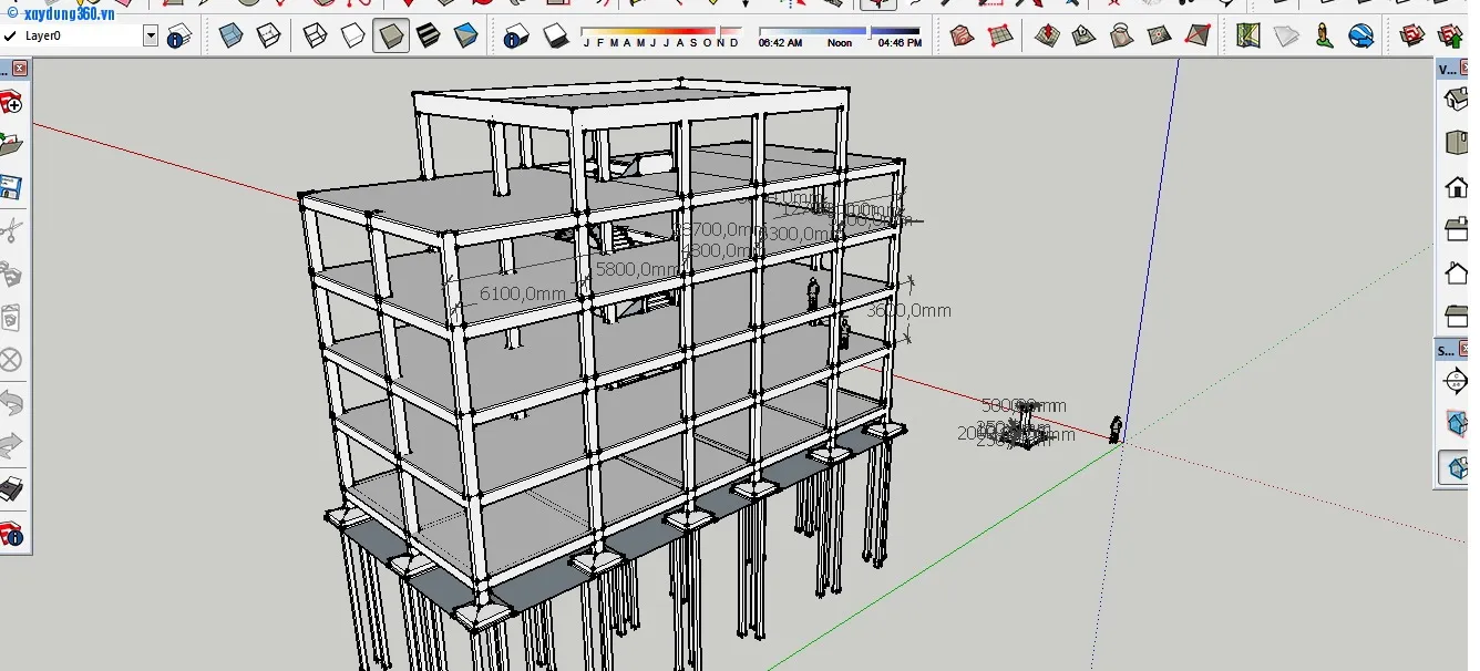 Bản vẽ kỹ thuật chi tiết kết cấu móng nhà 5 tầng thể hiện đài cọc và dầm móng vững chắc