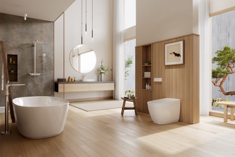 Nhà tắm tối giản đề cao sự tinh gọn trong bố cục và màu sắc