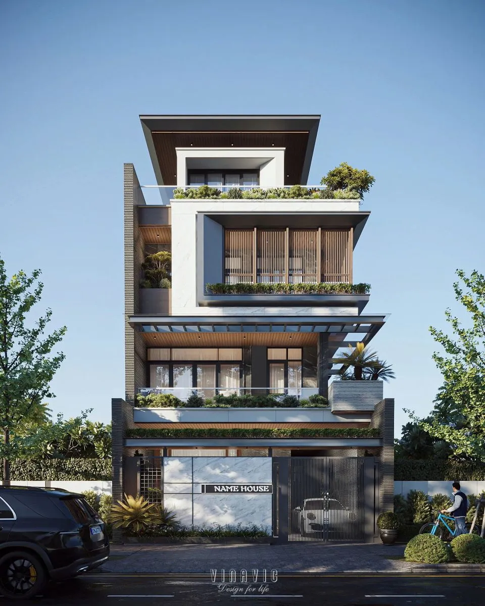 Phối cảnh thiết kế biệt thự 1 trệt 3 lầu hiện đại 187m2 (8.5mx22m) BT2448