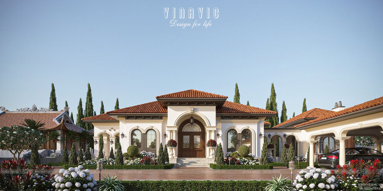 Mẫu biệt thự địa trung hải 1 tầng 3 phòng ngủ 228m2 (19x12m) BT2449