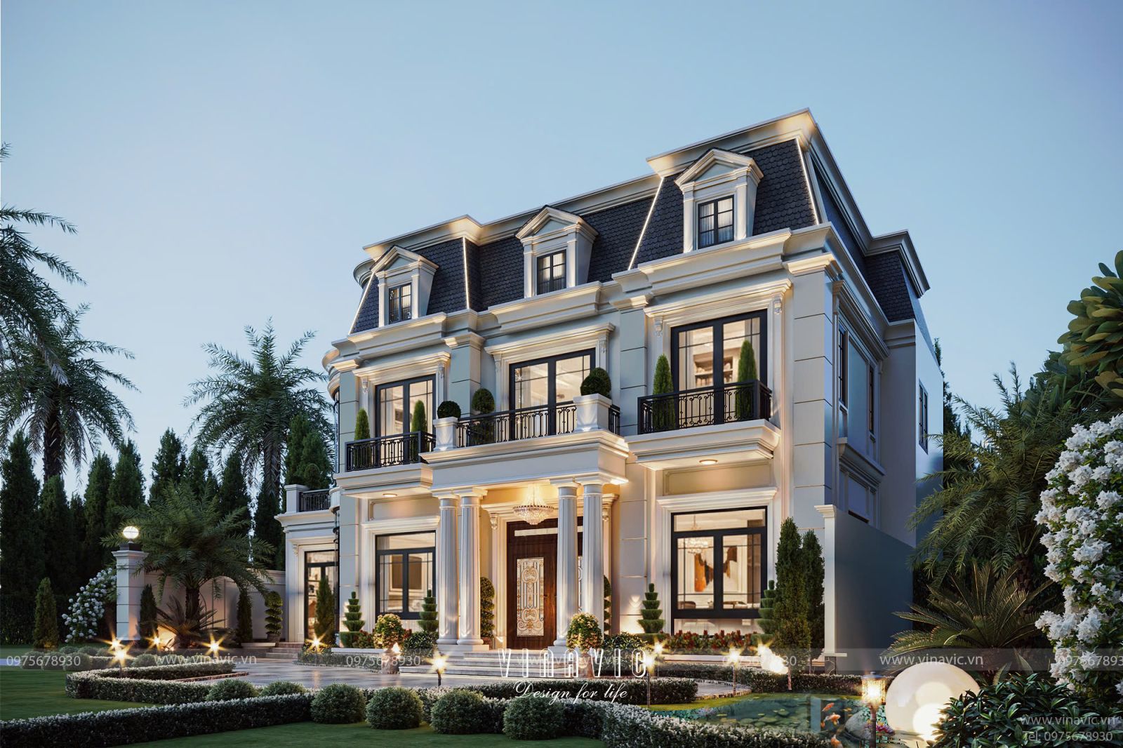 Mẫu thiết kế biệt thự tân cổ điển Pháp mã số BT2450 do Vinavic thực hiện