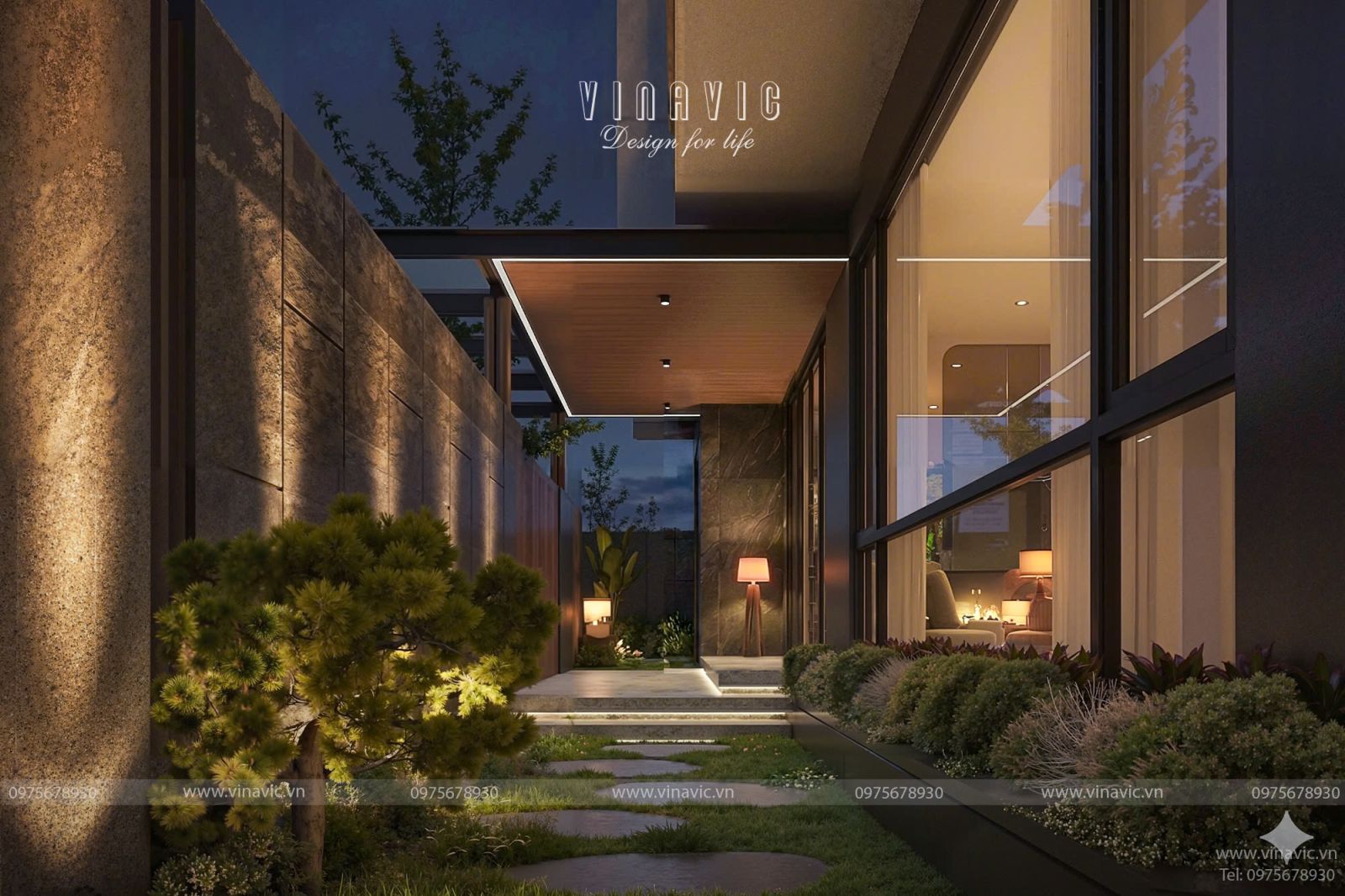 Thiết kế cảnh quan sân vườn và hệ thống chiếu sáng nghệ thuật biệt thự hiện đại BT2452