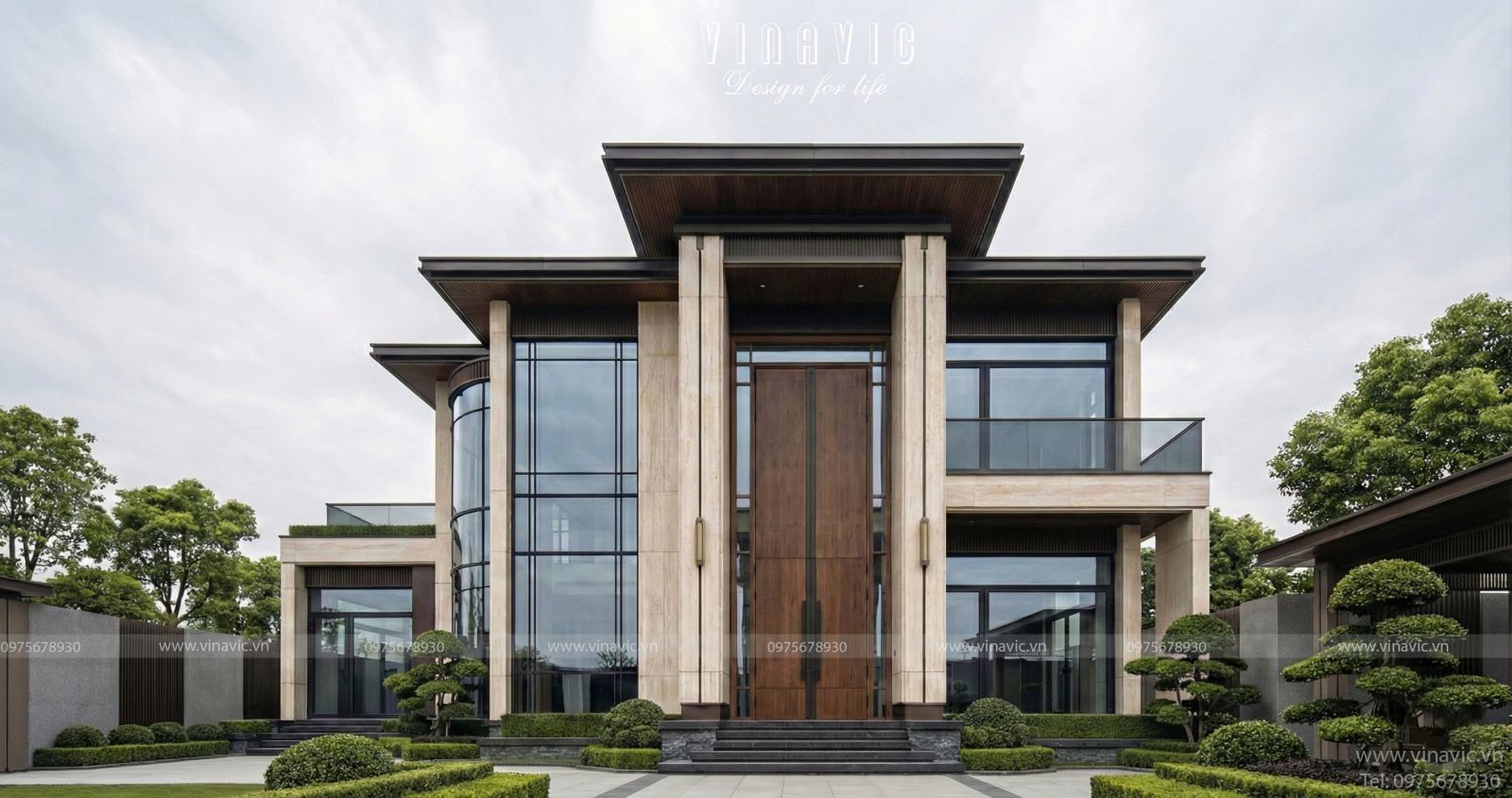 Phối cảnh mặt tiền biệt thự hiện đại phong cách Modern Luxury 2 tầng tại Phú Thọ