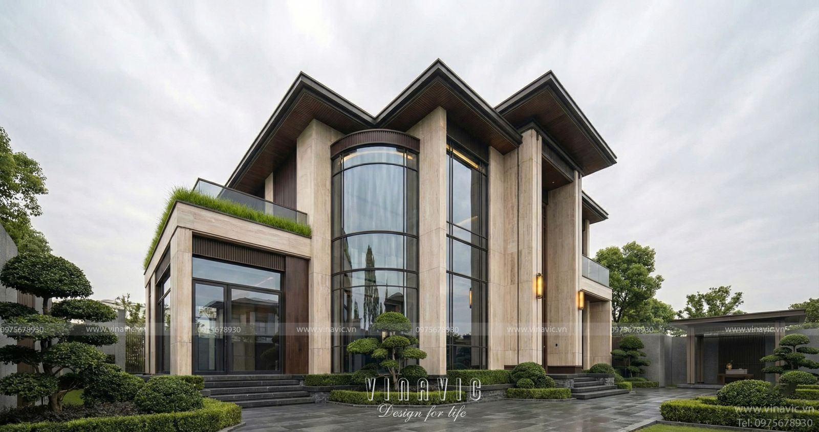 Phối cảnh góc biệt thự Modern Luxury 2 tầng tại Phú Thọ khoe trọn hình khối bề thế