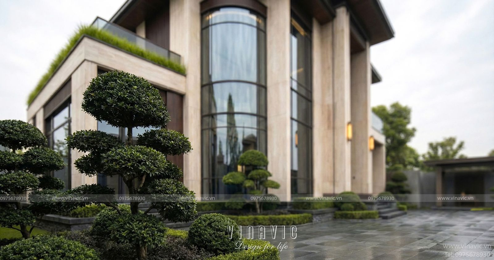 Thiết kế sân chơi và ban công rộng thoáng tại tầng 2 biệt thự hiện đại 19x12m