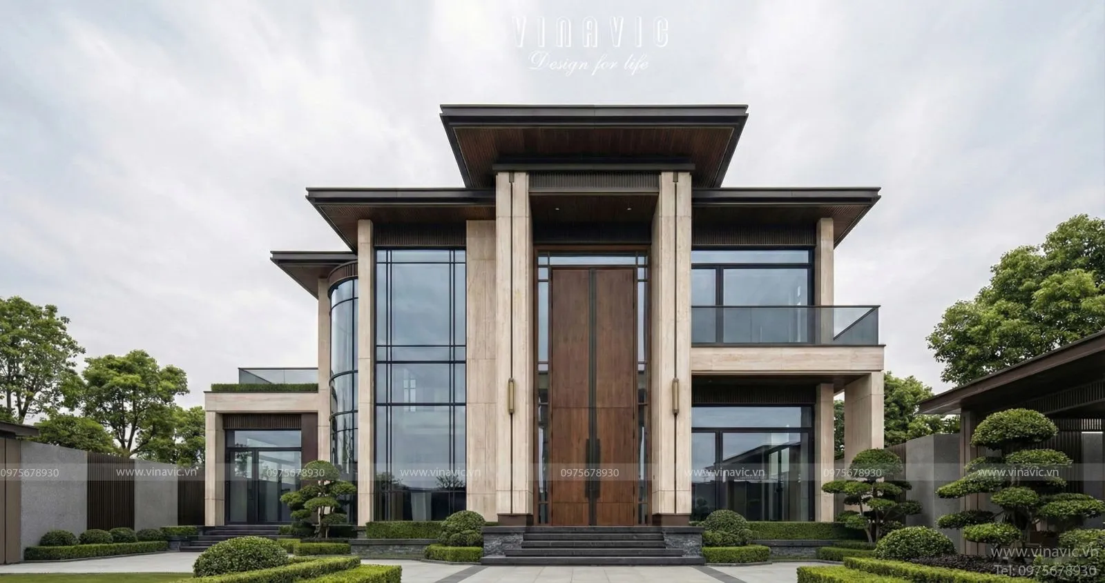 Phối cảnh mặt tiền biệt thự hiện đại phong cách Modern Luxury 2 tầng tại Phú Thọ