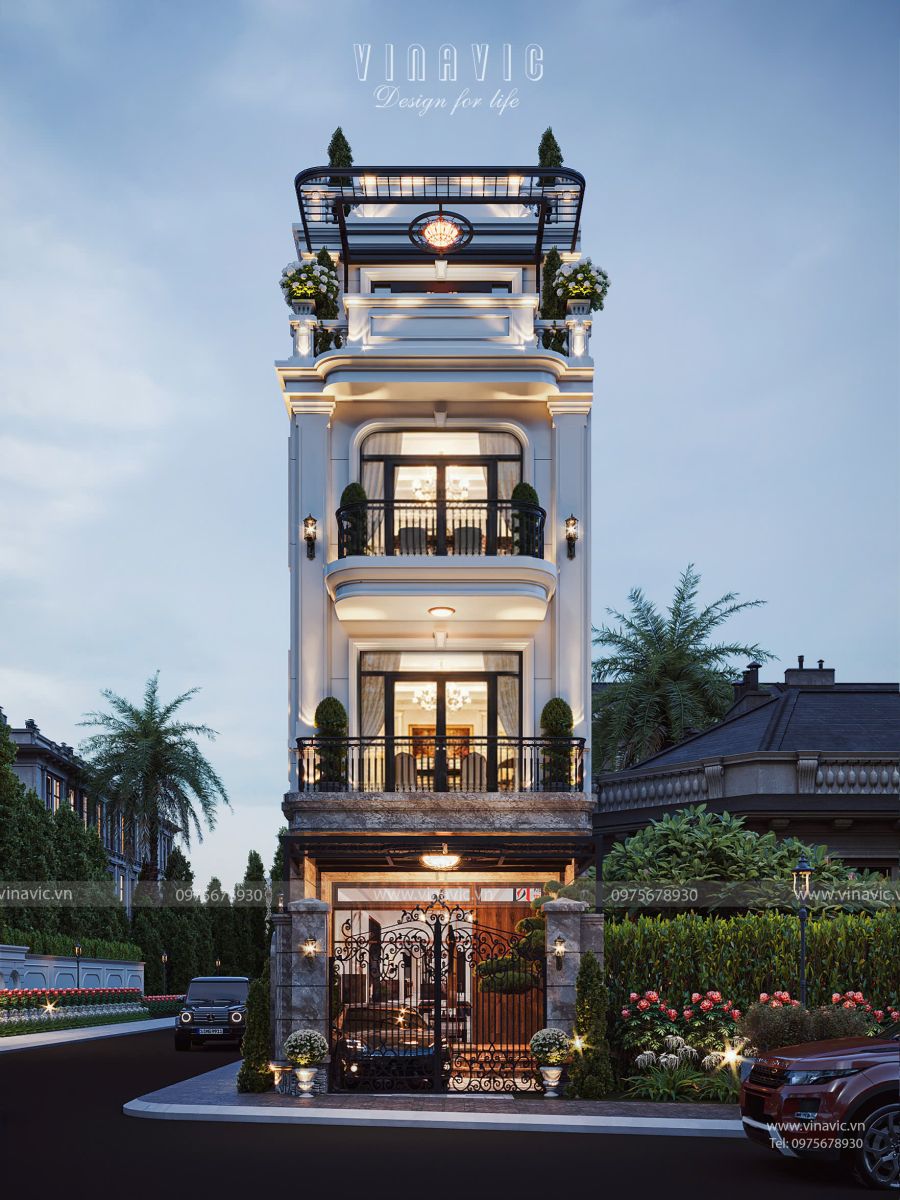 Thông tin dự án thiết kế nhà phố 4 tầng tân cổ điển 90m2 NP2361