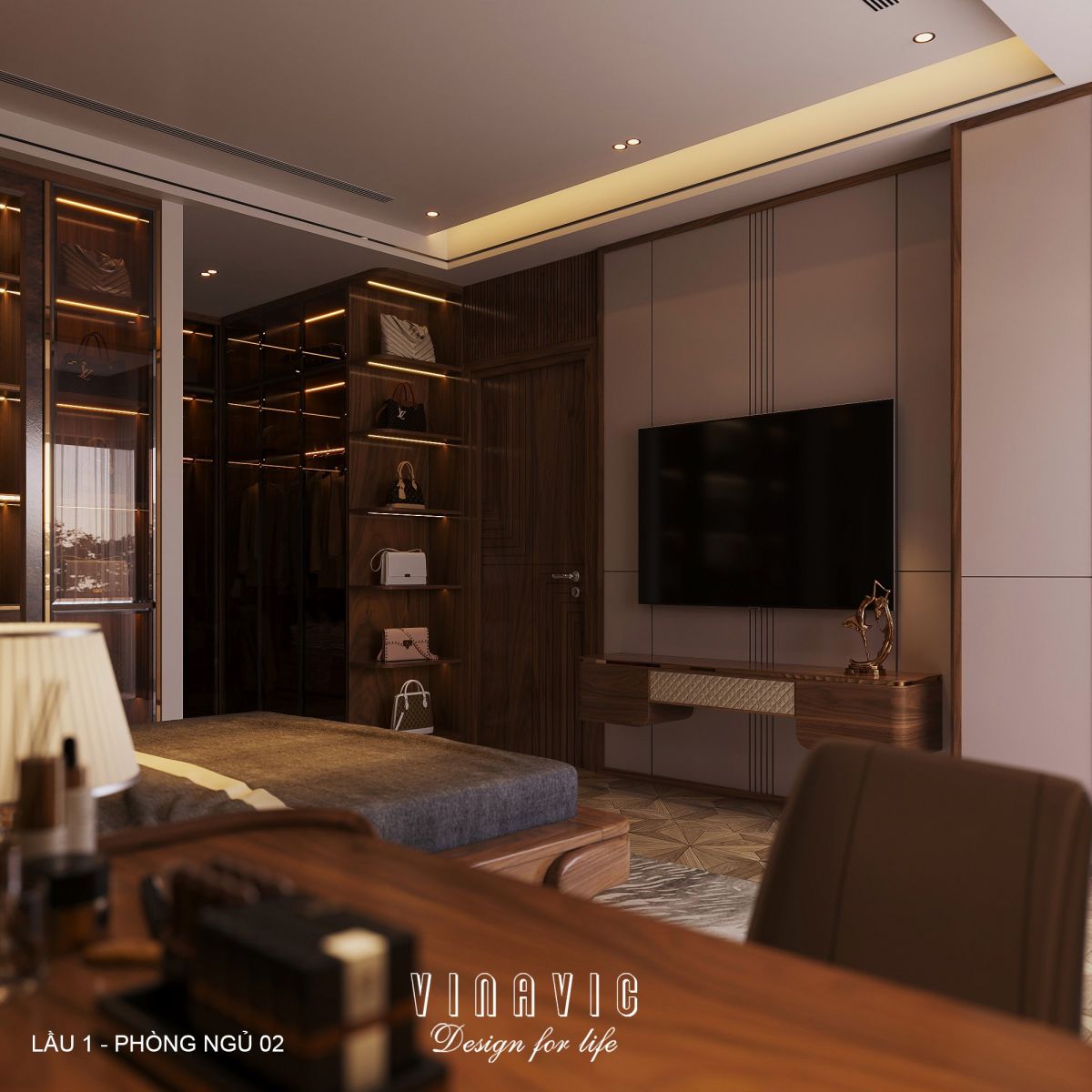 Nội thất phòng ngủ lầu 1 biệt thự hiện đại 1 trệt 3 lầu 7x17m (CĐT Mr Minh - HCM) NT2361