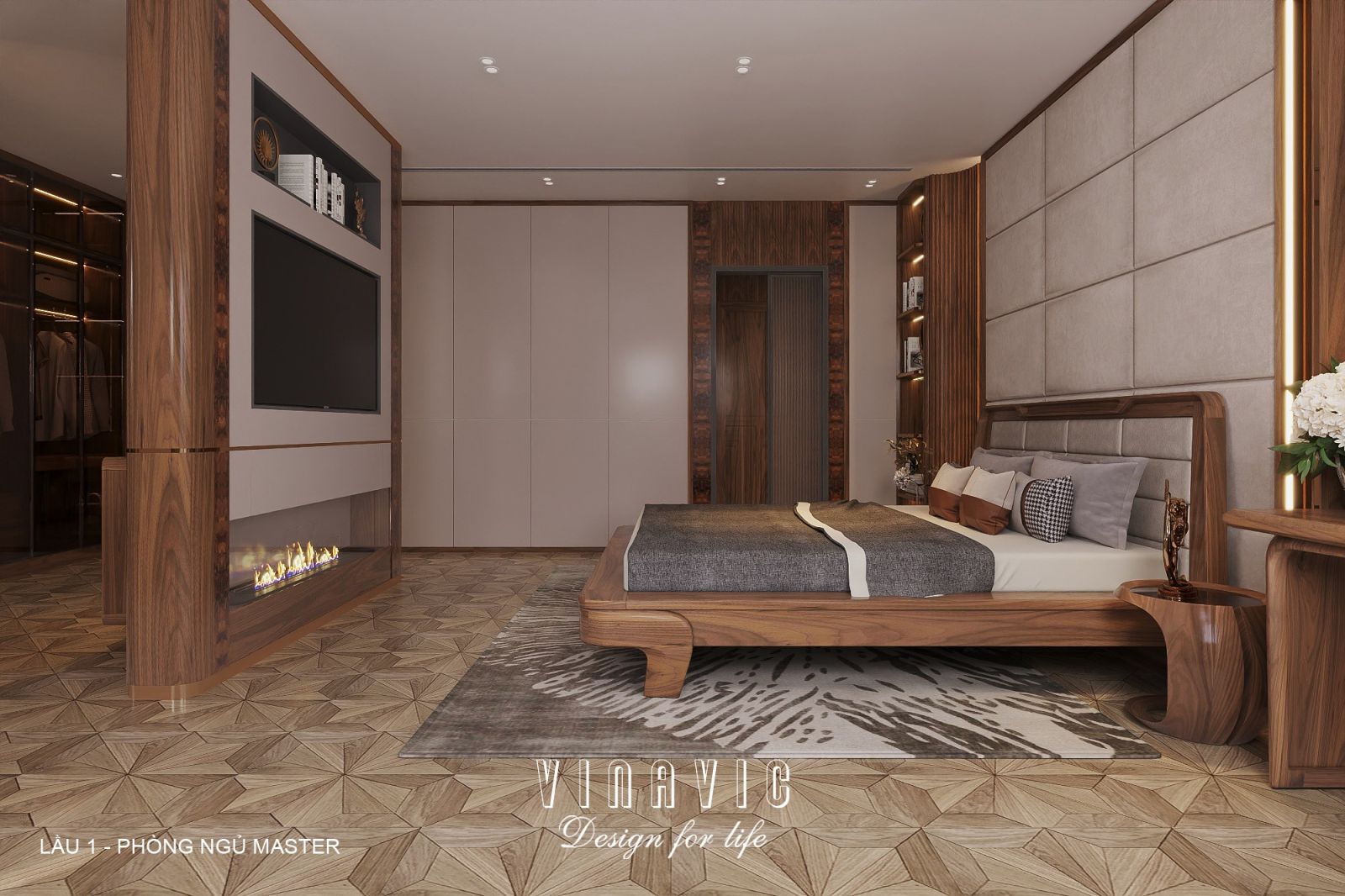 Nội thất phòng ngủ lầu 1 biệt thự hiện đại 1 trệt 3 lầu 7x17m (CĐT Mr Minh - HCM) NT2361