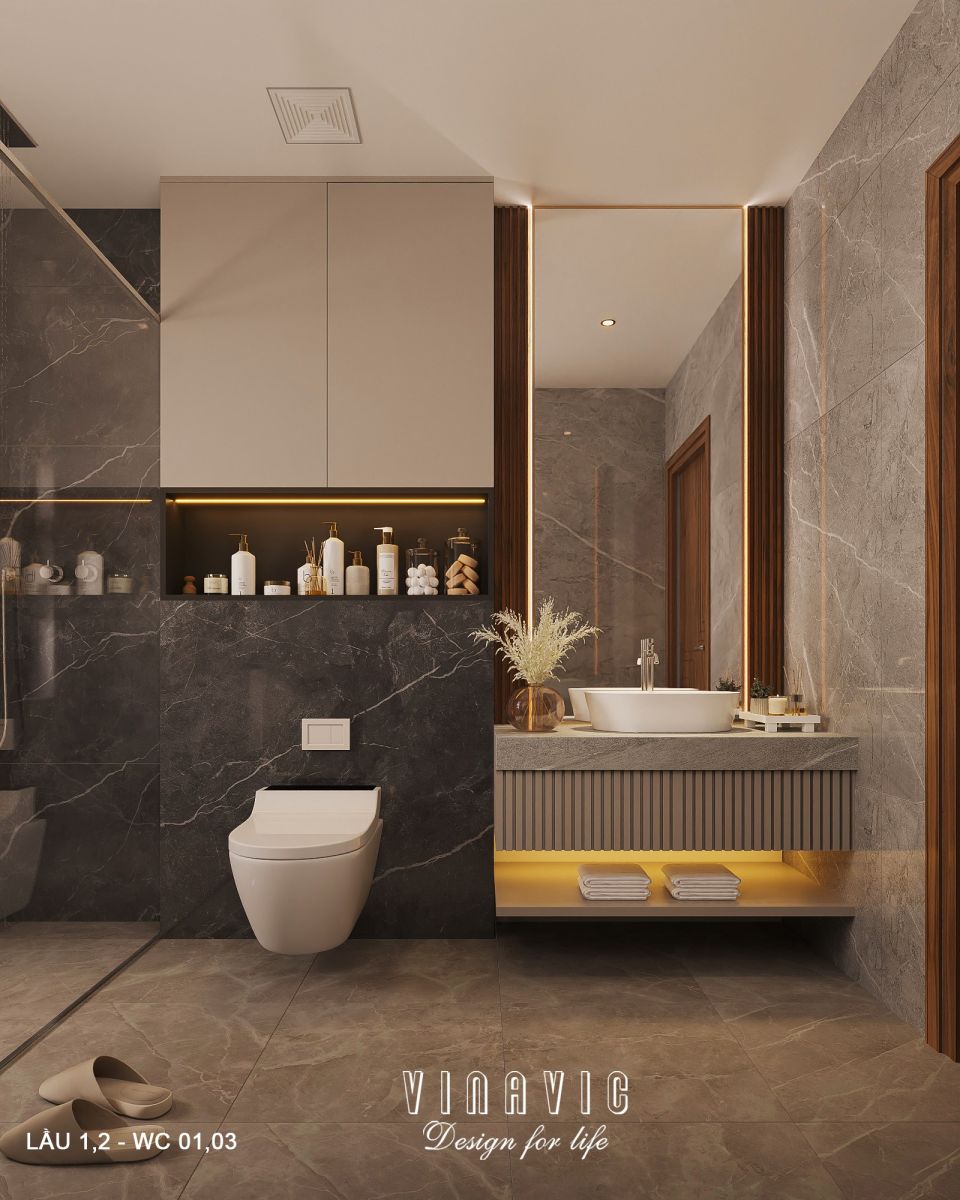 Nhà vệ sinh biệt thự hiện đại 1 trệt 3 lầu 7x17m (CĐT Mr Minh - HCM) NT2361