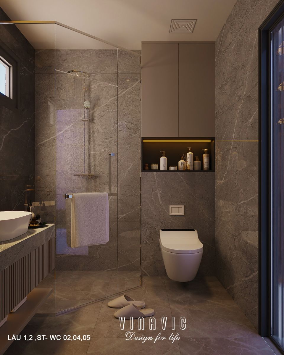 Nhà vệ sinh biệt thự hiện đại 1 trệt 3 lầu 7x17m (CĐT Mr Minh - HCM) NT2361