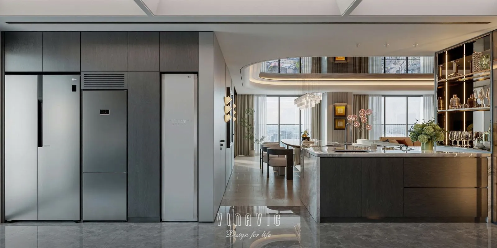 Khu bếp biệt thự với thiết kế tinh giản