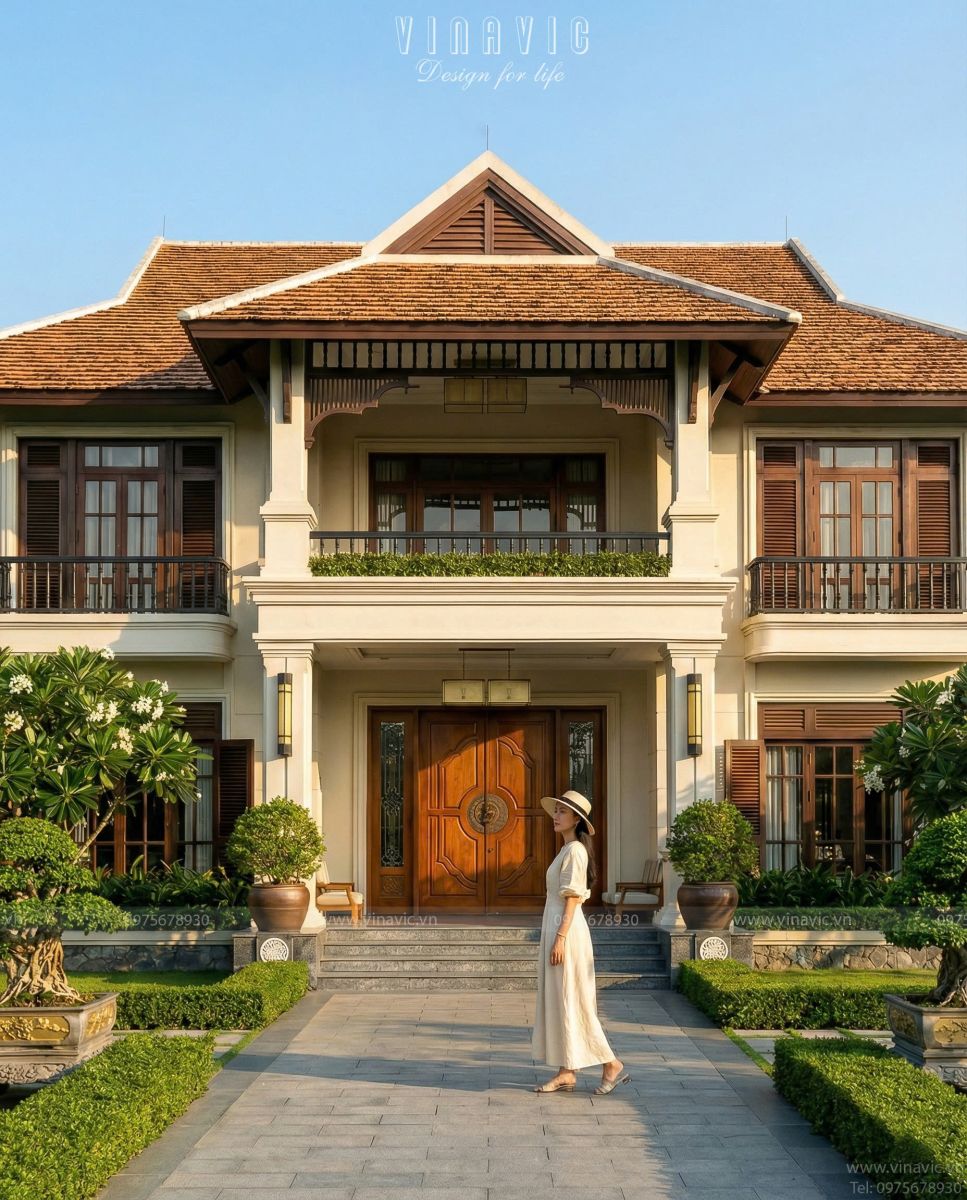 Tổng thể công trình toát lên vẻ đẹp bề thế nhưng đầy chất thơ thông qua các giải pháp kiến trúc đặc trưng