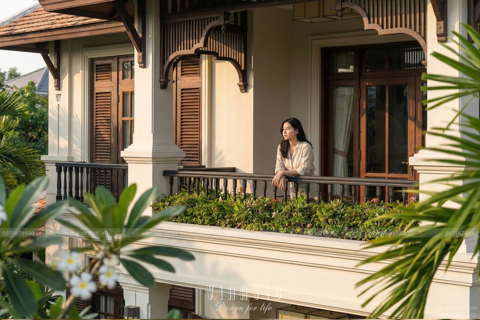 Mẫu nhà vườn phong cách Indochine Đông Dương 20x20m BT2455