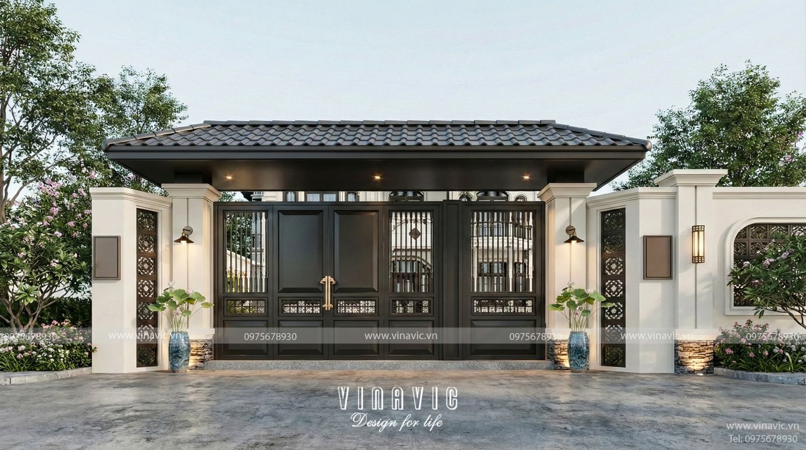 Mẫu thiết kế biệt thự 2 tầng Tân cổ điển Á Đông mái Nhật 16x13m BT2431