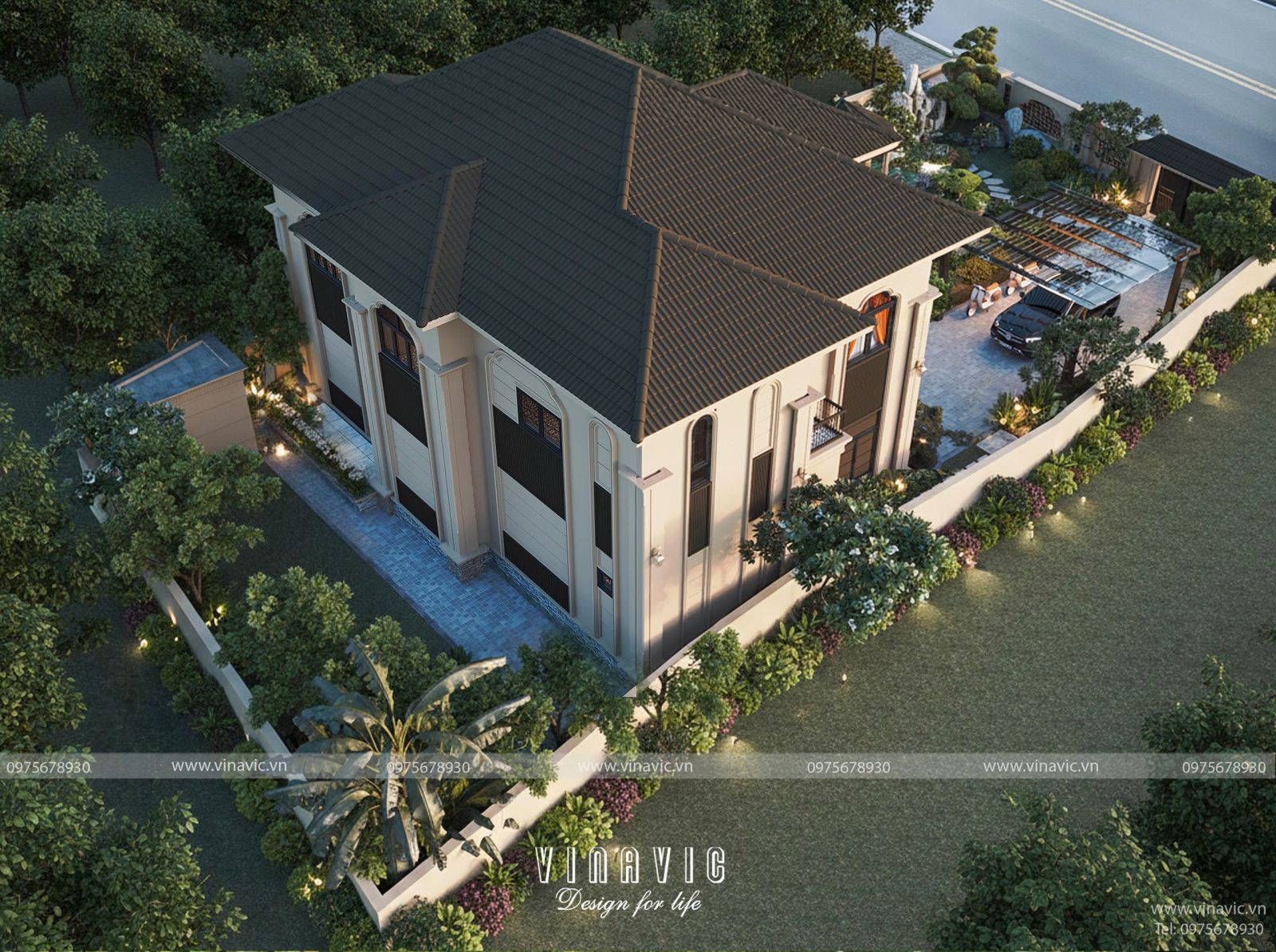 Mẫu thiết kế biệt thự 2 tầng Tân cổ điển Á Đông mái Nhật 16x13m BT2431