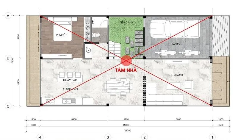 Cách tính tâm nhà theo phong thủy cho nhà hình chữ nhật