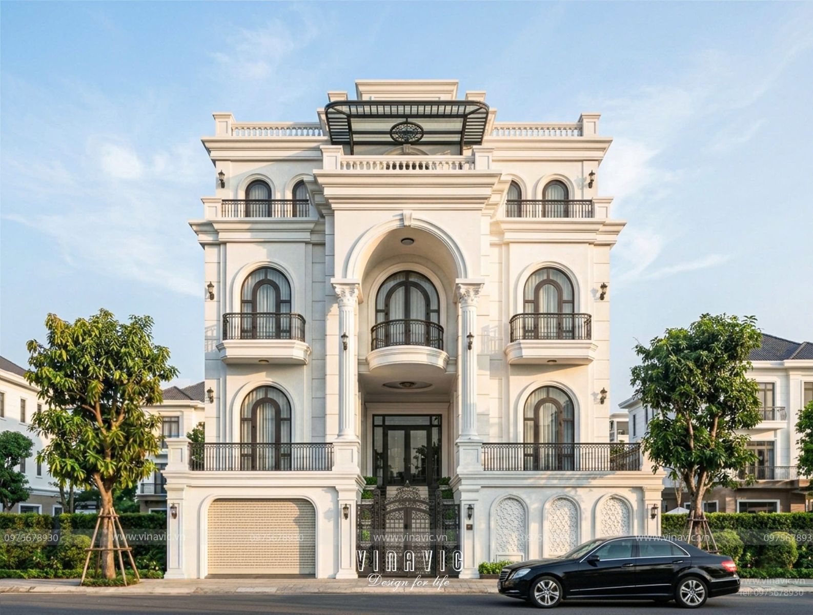 Mẫu thiết kế biệt thự tân cổ điển 3 tầng 1 trệt 168m2 (14x12m) BT2459