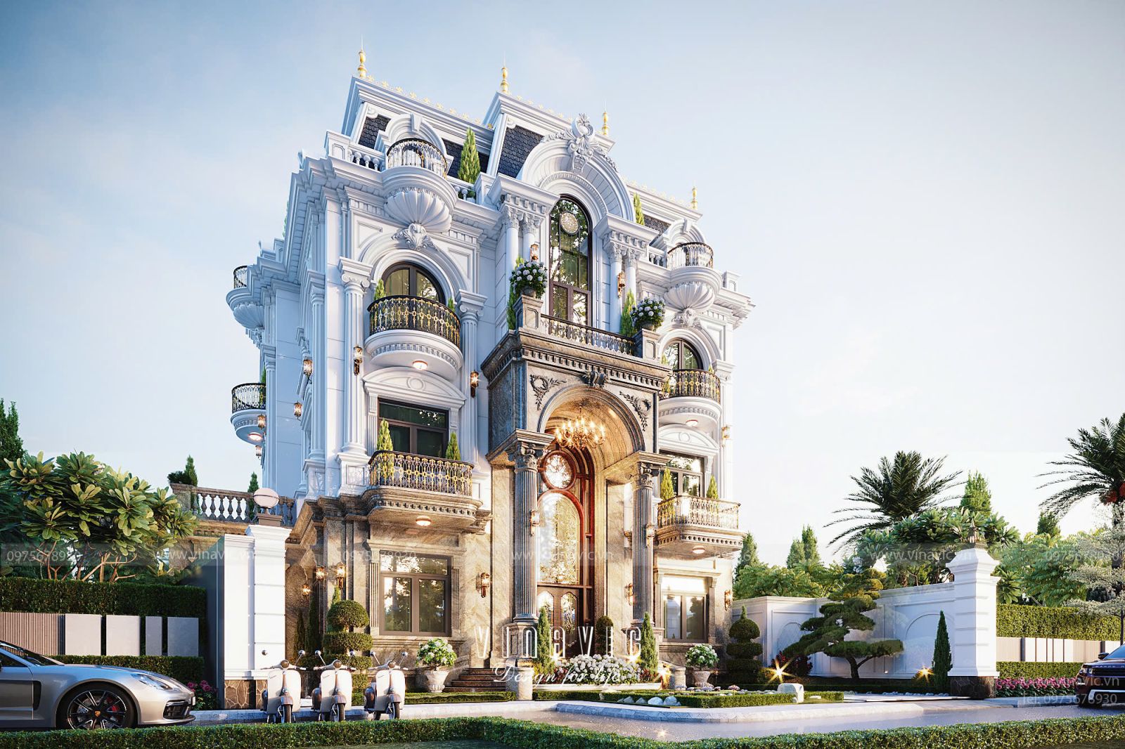 Không gian sân vườn xanh mát bao quanh biệt thự