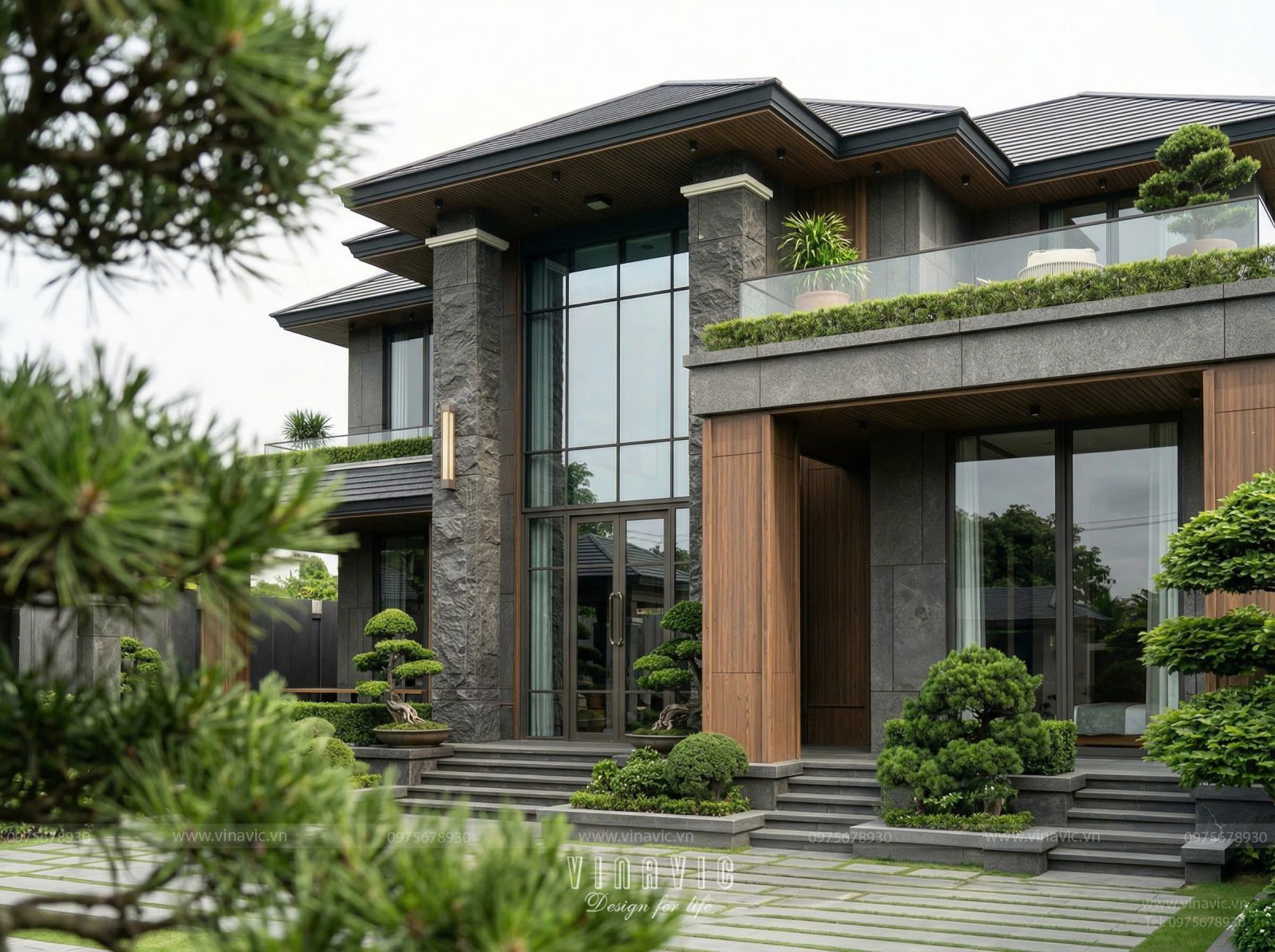 Tổng thể công năng của biệt thự hiện đại 2 tầng được phân chia rõ ràng