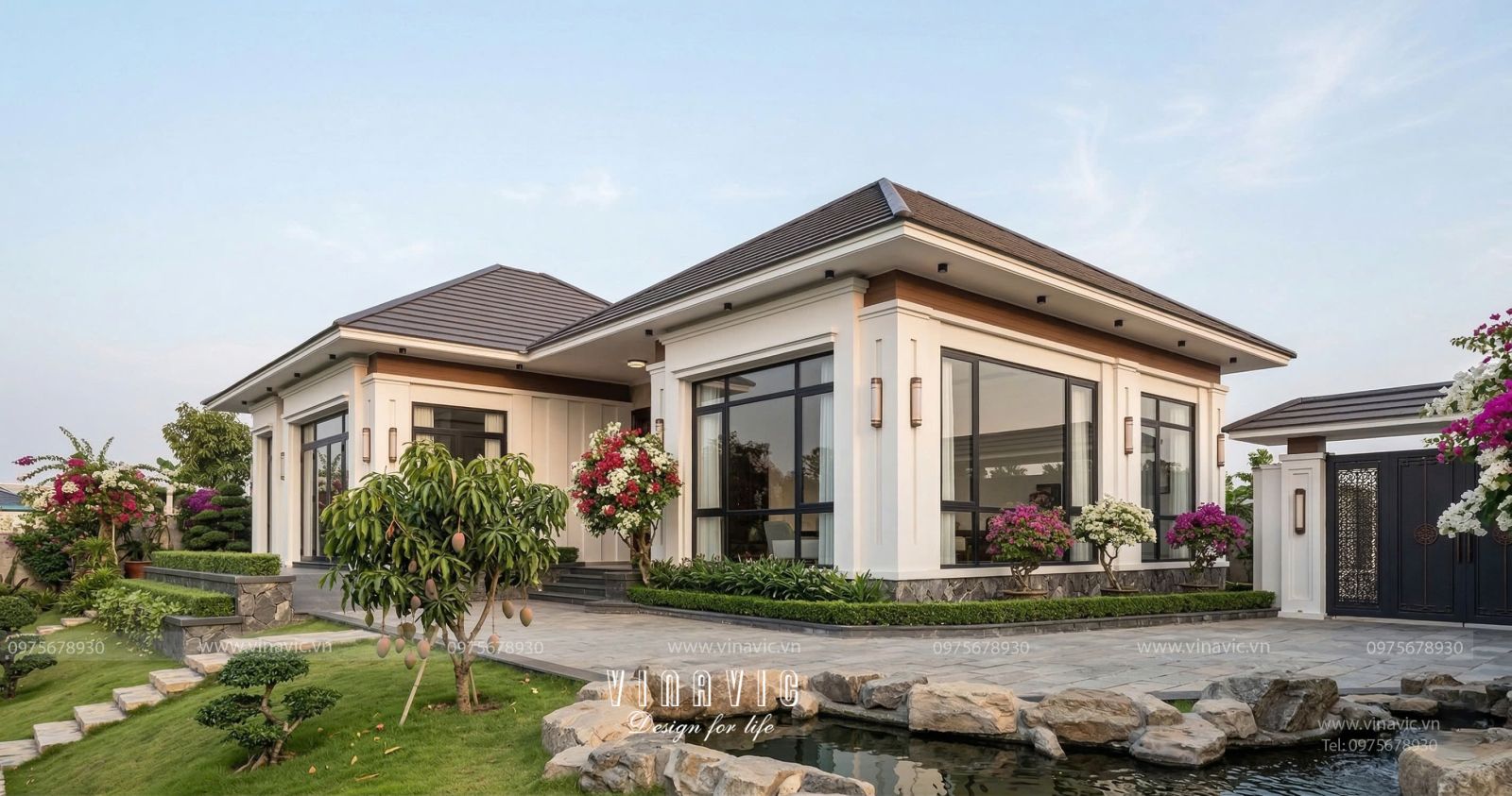dự án thiết kế nhà 1 tầng hiện đại mái nhật chữ L NP2365