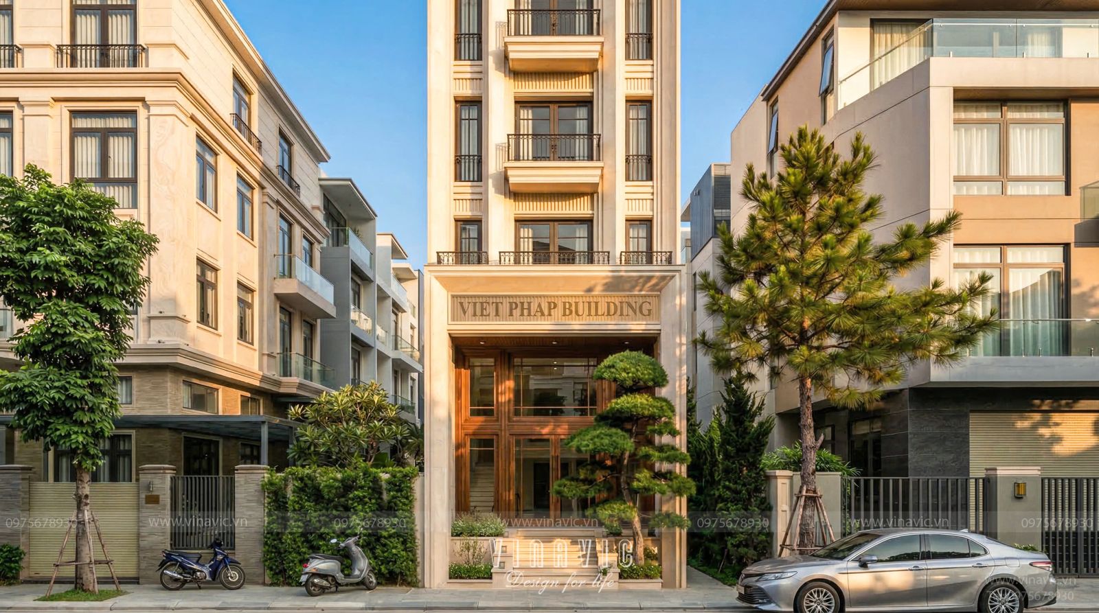 Mẫu thiết kế tòa nhà văn phòng & nhà ở hiện đại 6 tầng 1 tum 6x23m NP2367