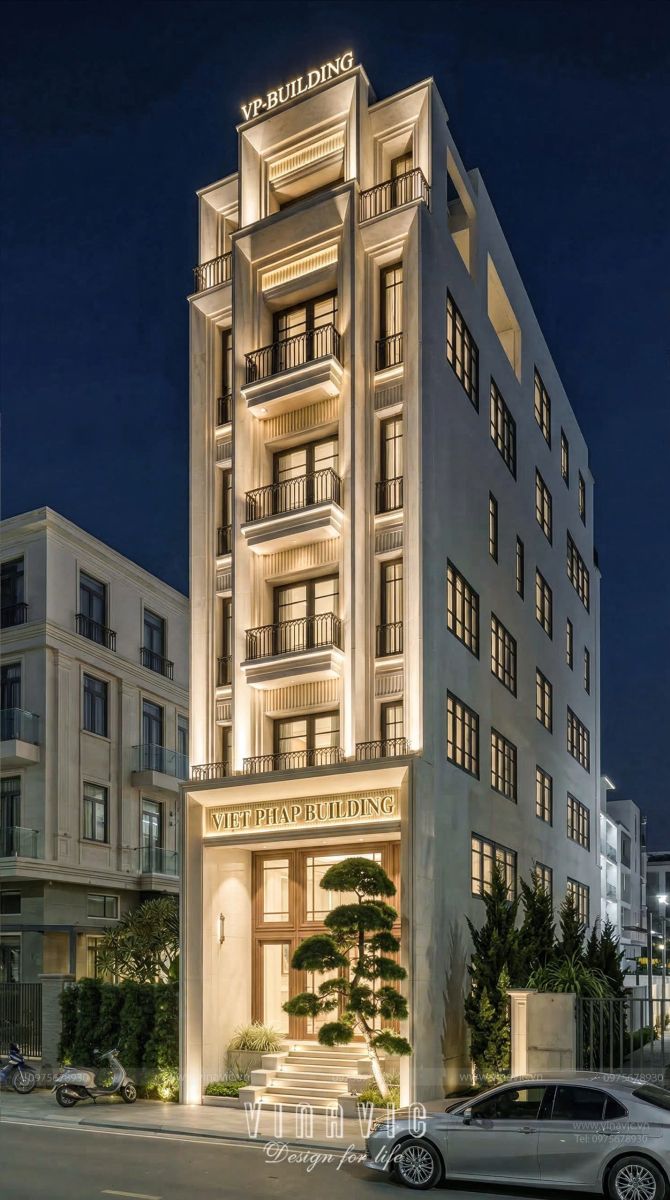 Mẫu thiết kế tòa nhà văn phòng & nhà ở hiện đại 6 tầng 1 tum 6x23m NP2367