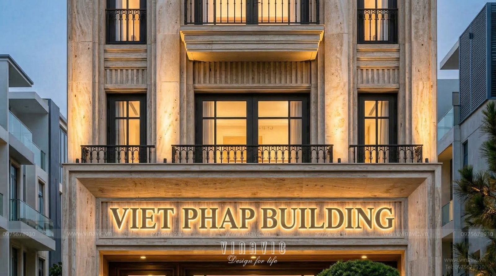 Mẫu thiết kế tòa nhà văn phòng & nhà ở hiện đại 6 tầng 1 tum 6x23m NP2367